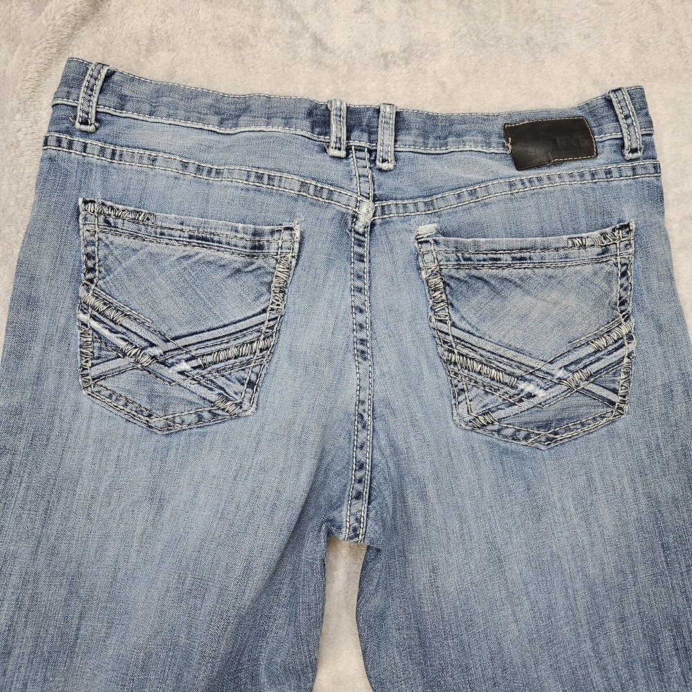 BKE Seth 36R Straight Leg Distressed Jeans Light Wash‎ Y2K Denim Crazy Fade - Picture 5 of 15